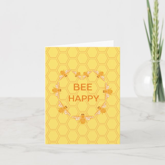 Bee Happy miel abeilles sur nid d'abeille jaune (Devant)