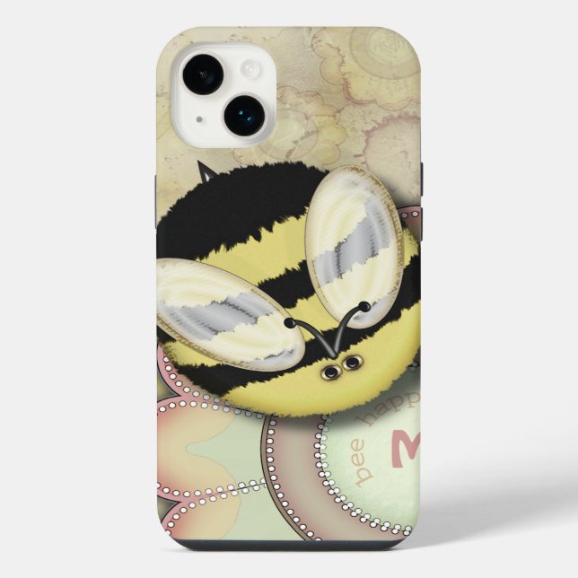Bee Happy Personalized Monogram iPhone Case (Back)