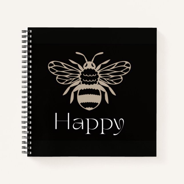 Bee Happy Positive Affirmation Uplifting Wellbeing Notebook (Front)