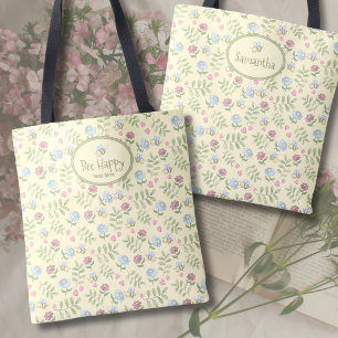 Bee Happy Read More Floral Book Lover  Tote Bag