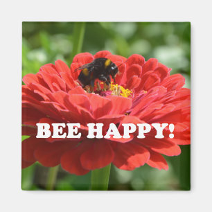 Bee Happy Red Flower Magnet