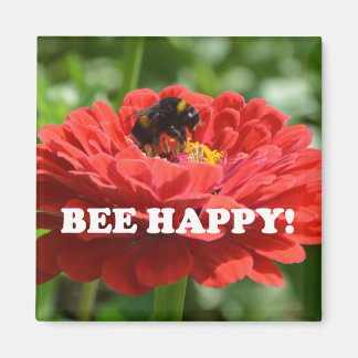 Bee Happy Red Flower Magnet