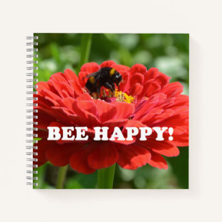 Bee Happy Red Flower Notebook