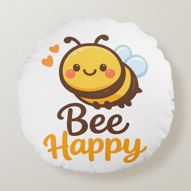 Bee Happy Round Pillow (Front)