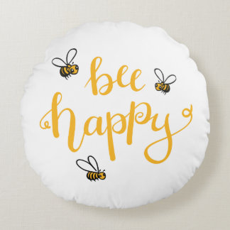 Bee happy round pillow