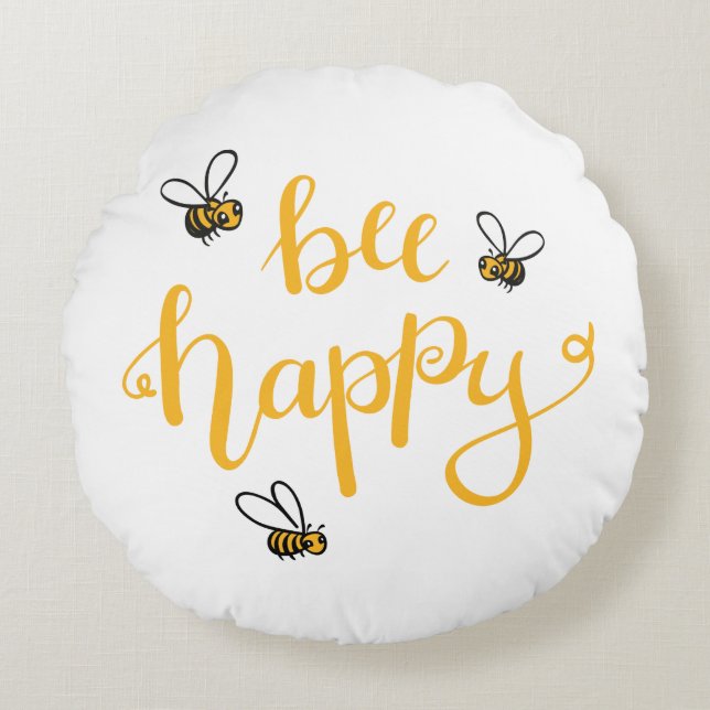 Bee happy round pillow (Front)