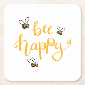 Bee happy square paper coaster