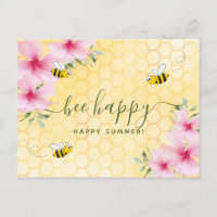 Bee happy summer bumble bees pink floral greetings