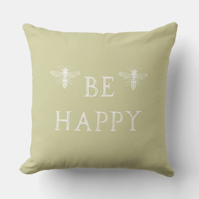 Bee Happy Throw Pillow (Front)