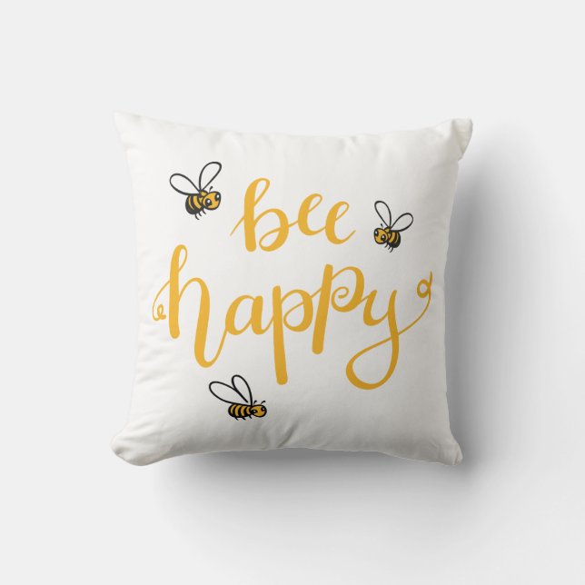 Bee happy throw pillow (Front)