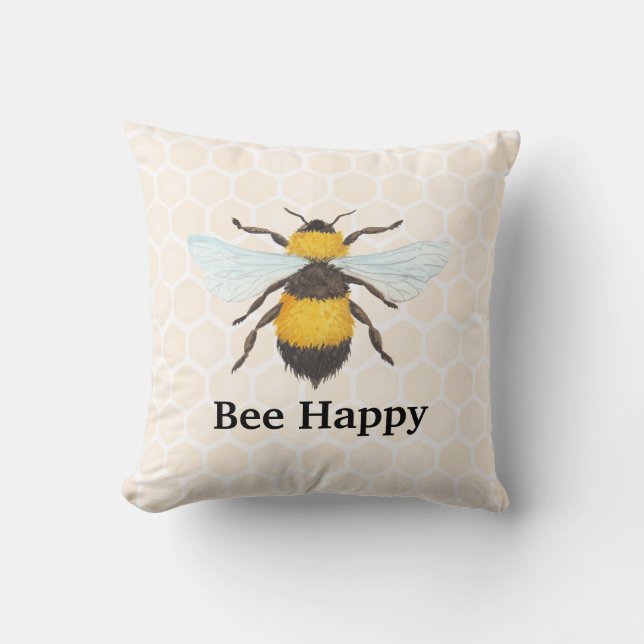 Bee Happy Throw Pillow (Front)