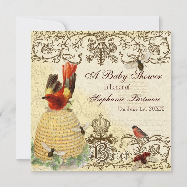 Bee Happy Vintage, Baby Shower Party Invitation (Front)