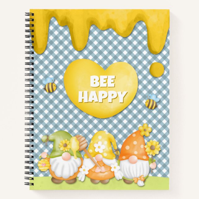 Bee Happy with Honey Flower Gnomes Notebook (Front)