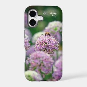 Bee Happy with Purple Allium Flower Motivational