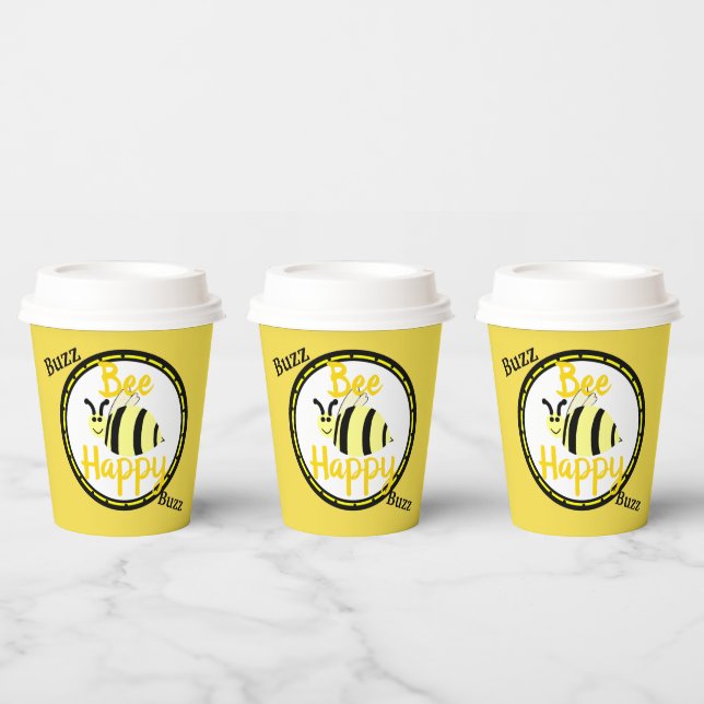 Bee Happy Yellow Bumble Bee Paper Cups (Multi)