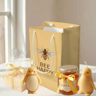 BEE HAPPY YELLOW TOTE BAG with QUEEN BEE