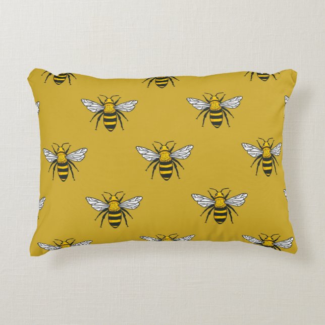 Bee Haven: Vintage Yellow Pattern Accent Pillow (Front)