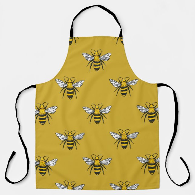 Bee Haven: Vintage Yellow Pattern Apron (Front)