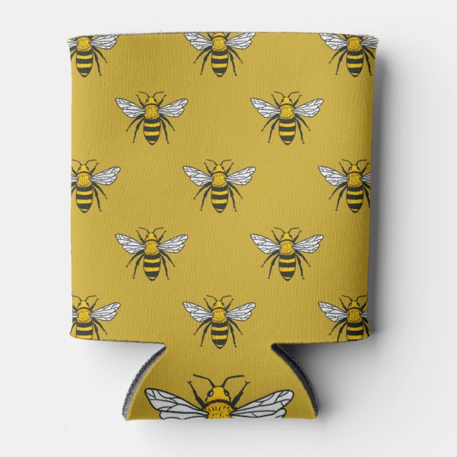 Bee Haven: Vintage Yellow Pattern Can Cooler (Front)