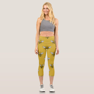 Bee Haven: Vintage Yellow Pattern Capri Leggings