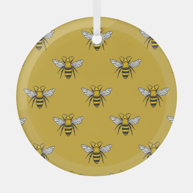 Bee Haven: Vintage Yellow Pattern Glass Ornament (Front)