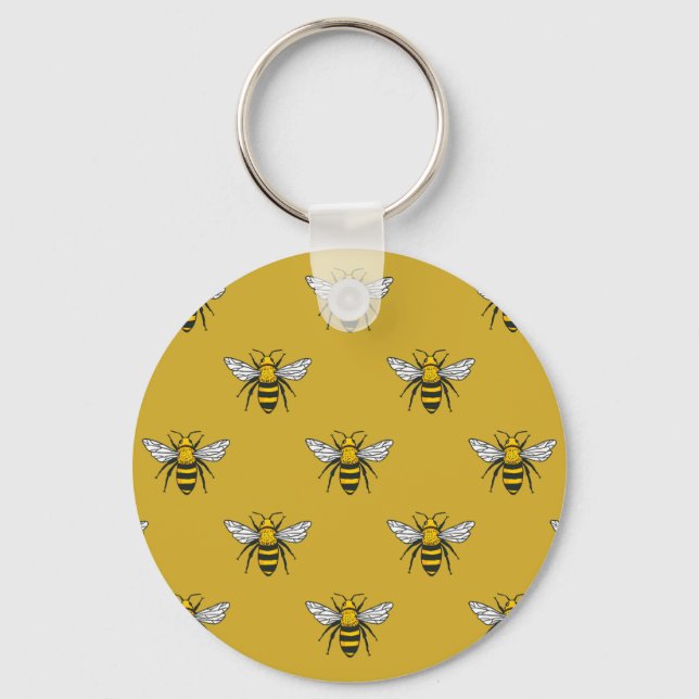 Bee Haven: Vintage Yellow Pattern Keychain (Front)