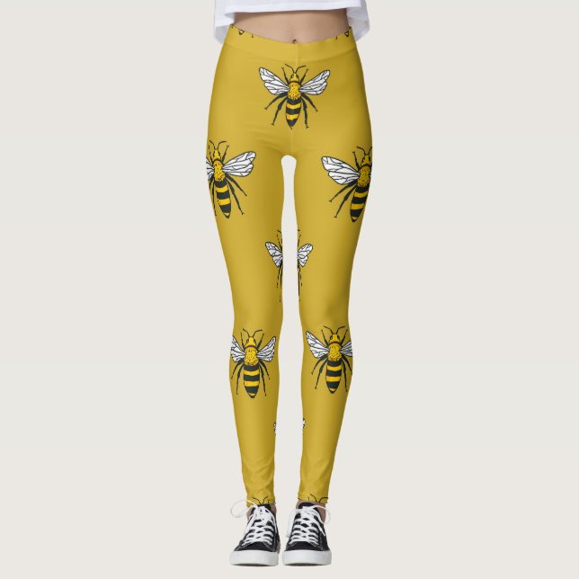 Bee Haven: Vintage Yellow Pattern Leggings (Front)