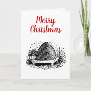 Bee Hive and Bees #1 Heraldic Vintage Holiday Card