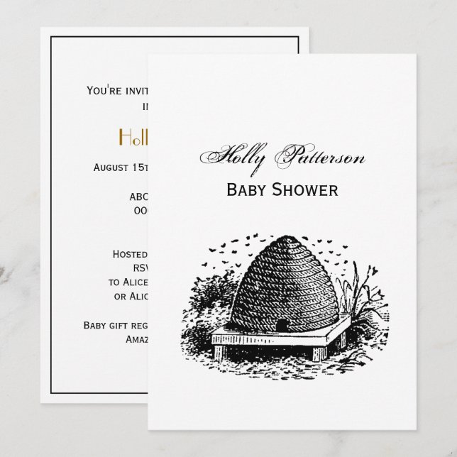Bee Hive and Bees #1 Heraldic Vintage Invitation (Front/Back)