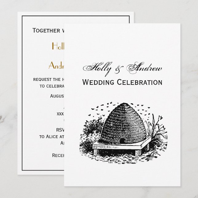 Bee Hive and Bees #1 Heraldic Vintage Invitation (Front/Back)