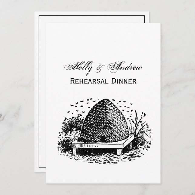 Bee Hive and Bees #1 Heraldic Vintage Invitation (Front/Back)