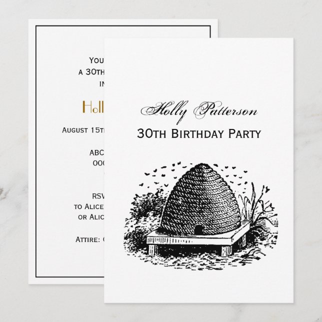 Bee Hive and Bees #1 Heraldic Vintage Invitation (Front/Back)