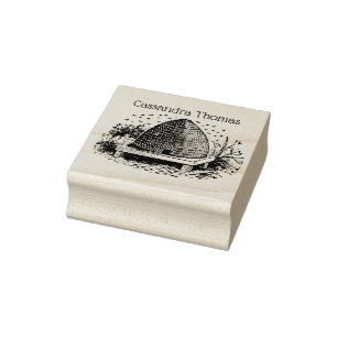 Bee Hive and Bees #1 Heraldic Vintage Name Rubber Stamp