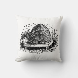 Bee Hive and Bees #1 Heraldic Vintage Throw Pillow