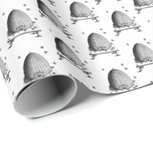 Bee Hive and Bees #2 Heraldic Vintage Wrapping Paper