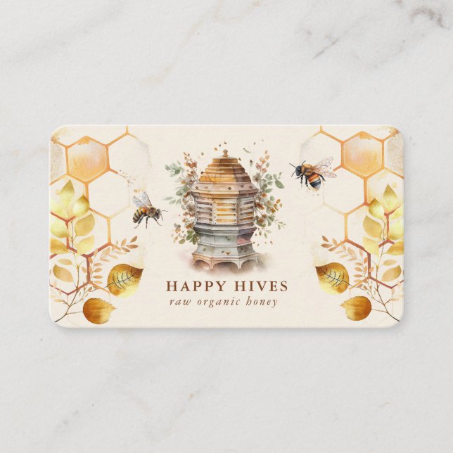 Bee Hive Beekeeper Watercolor Business Card (Front)