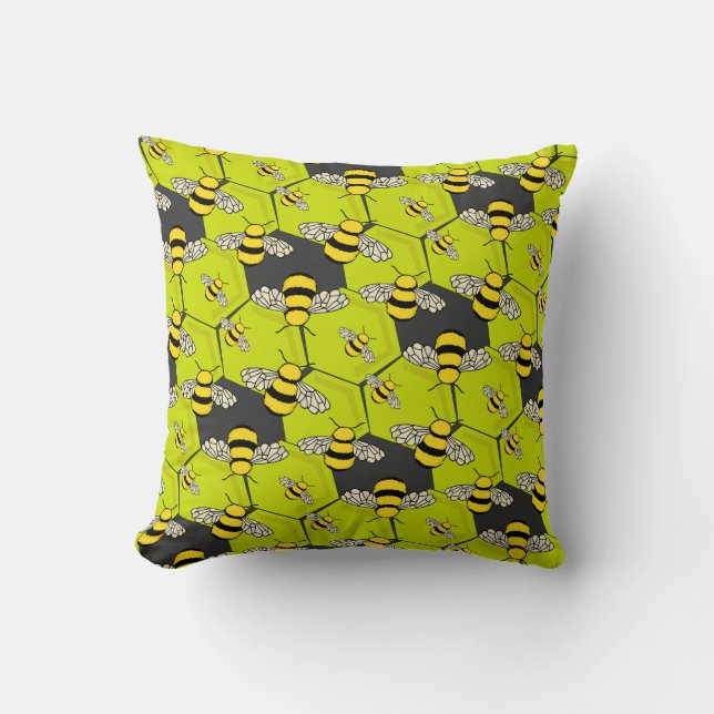 Bee Hive Fun Honeycomb Throw Pillow (Front)