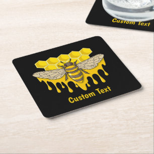 Bee Hive Honey Square Paper Coaster
