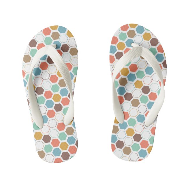 Bee Hive Module Pattern Kid's Flip Flops (Footbed)