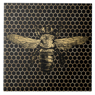 Bee Hive Rustic Gold Honeycomb Black Tile