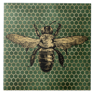 Bee Hive Rustic Gold Honeycomb Green Tile