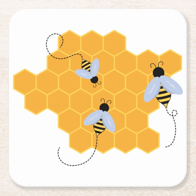 Bee Hive Square Paper Coaster (Front)