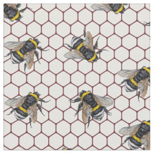 Bee hive white. Honey bumblebee insect. Beekeeper Fabric