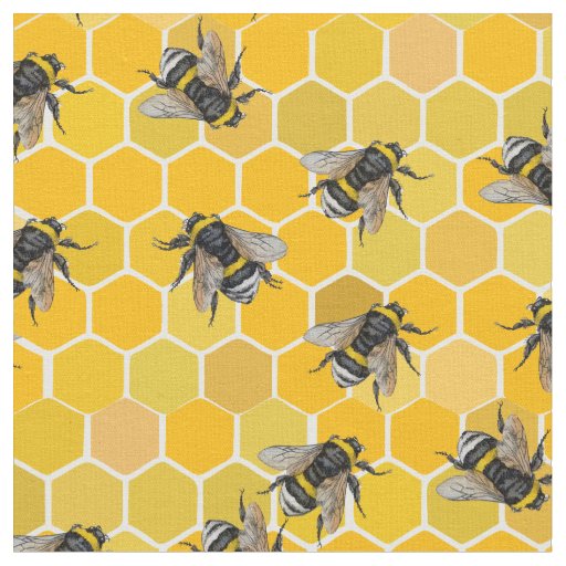 Bee hive. Yellow honey bumblebee insect. Honeycomb Fabric | Zazzle
