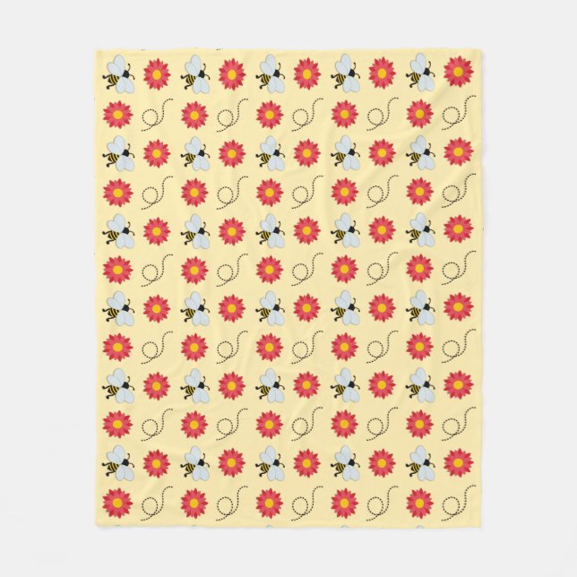Bee Honey And Flower Fleece Blanket (Front)
