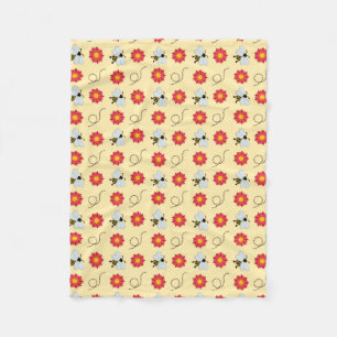 Bee Honey And Flower Fleece Blanket
