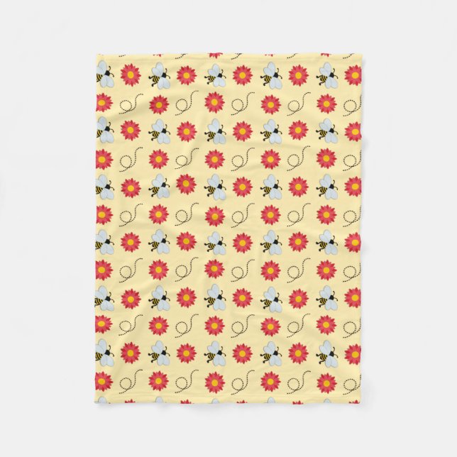 Bee Honey And Flower Fleece Blanket (Front)