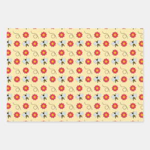 Bee Honey And Flower Wrapping Paper Sheet