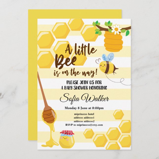 bee, honey bee, honey comb , baby shower invitation (Front/Back)