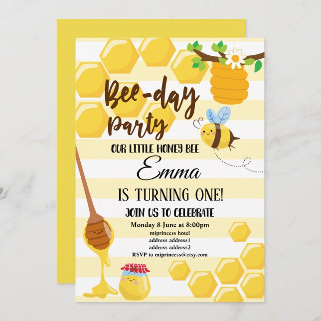bee, honey bee, honey comb , Bumble bee Invitation (Front/Back)
